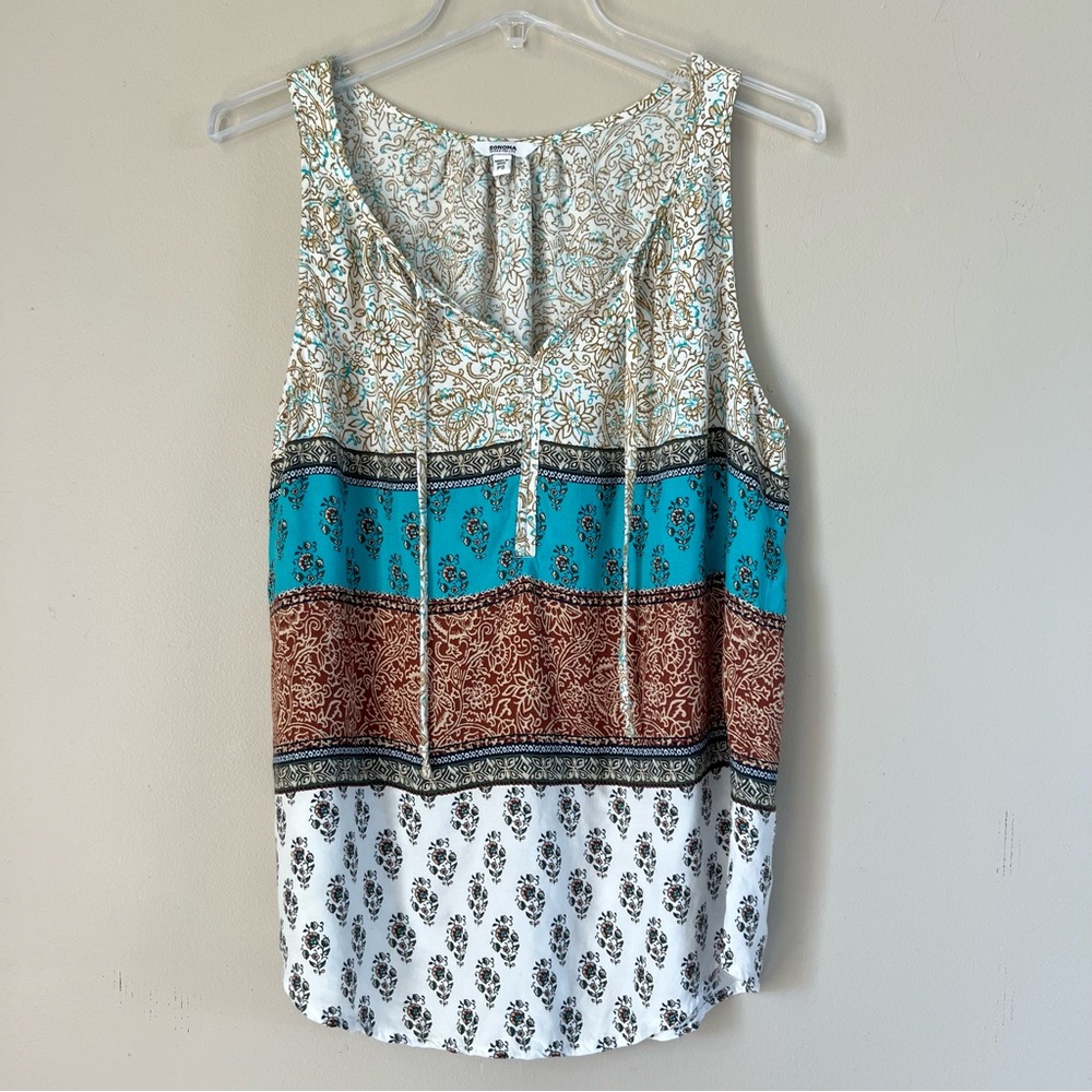 Sonoma Goods for Life Sleeveless Boho Mixed Print Tiered Rayon Tank Top Size S - Picture 3 of 10